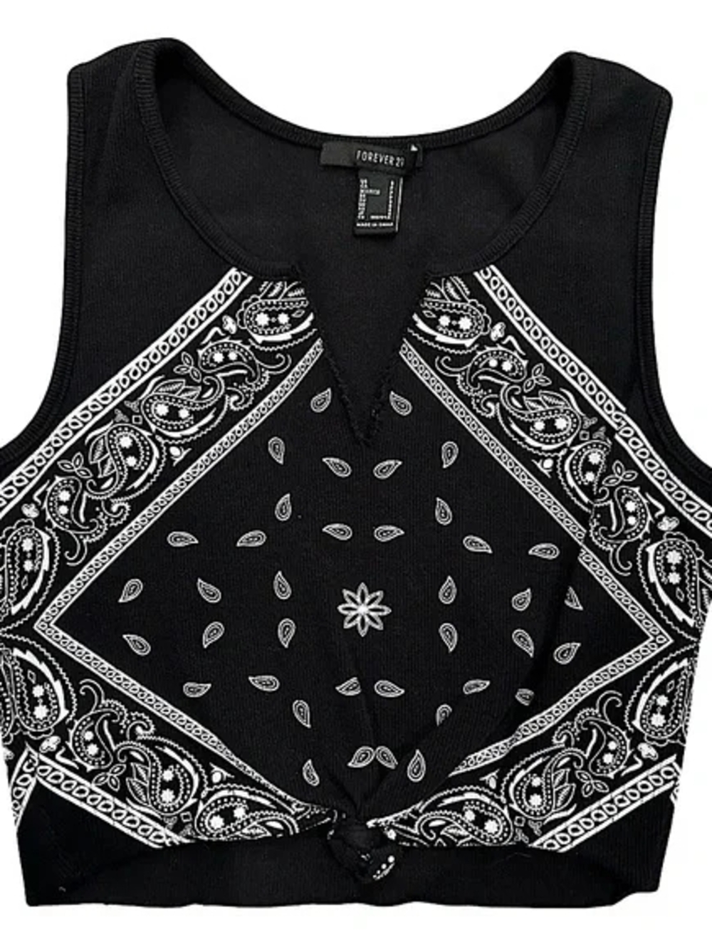 Forever 21 Black Bandana-Print Cropped Tank